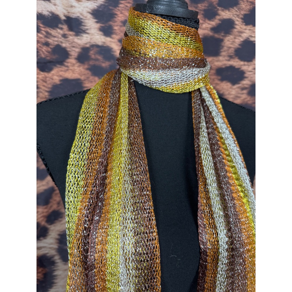 Metallic Striped Fringe Scarf